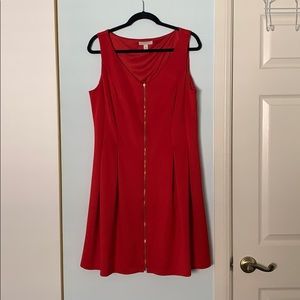 Zipper Front Red Dress